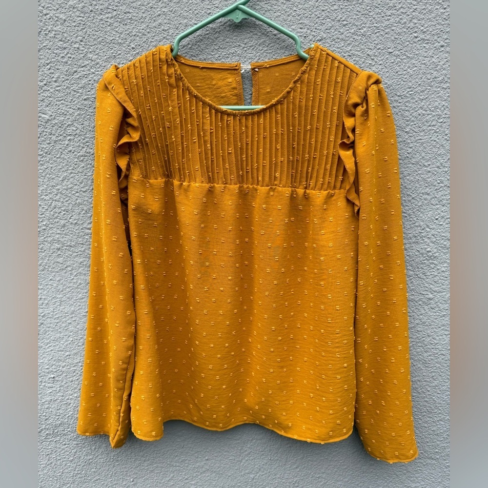 Mustard Blouse with Ruffle Details, Size Large
